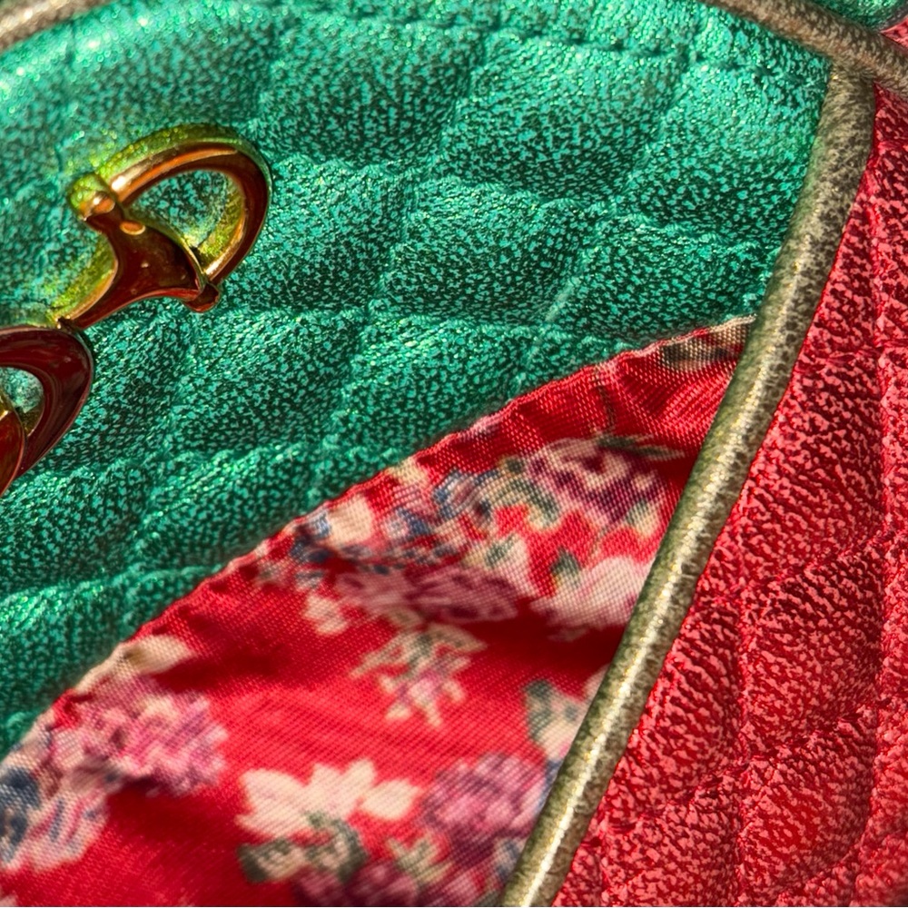 GUCCI Trapuntata bag Limited leather mini red/green metallic vintage - Picture 15 of 16